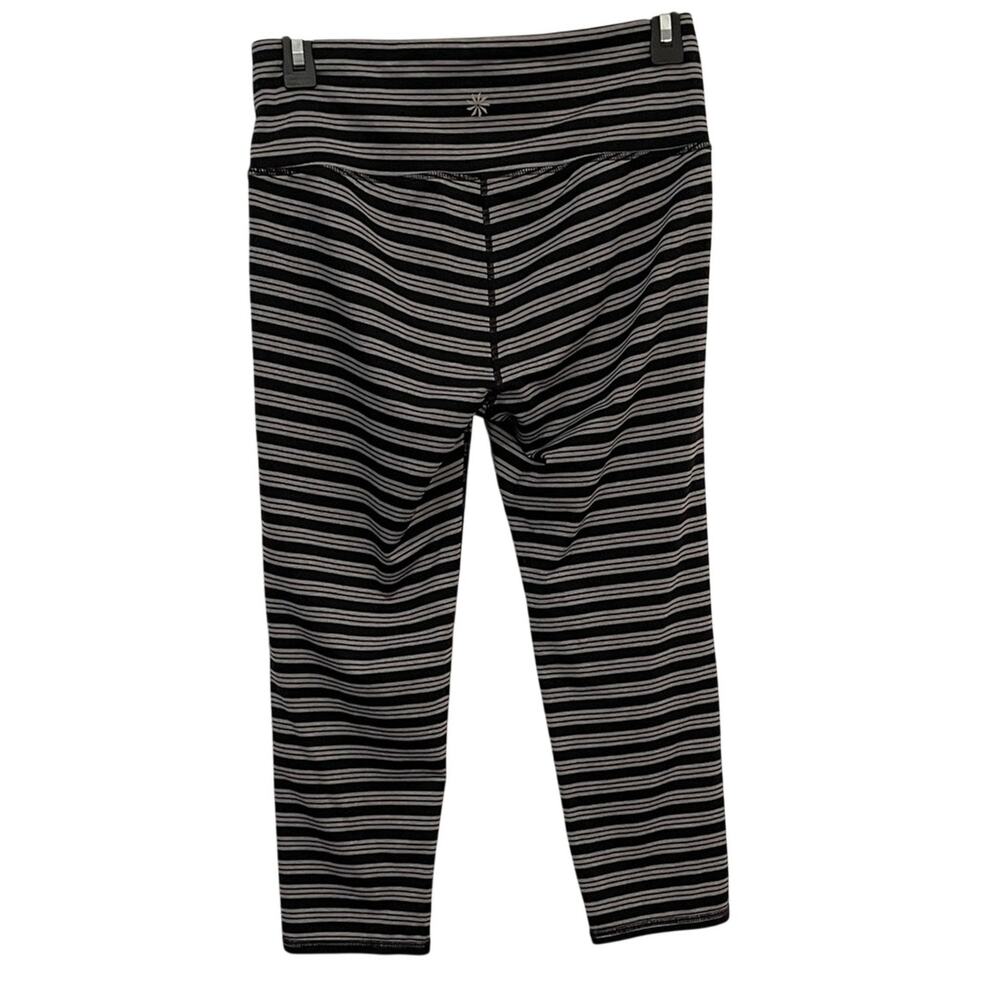 Athleta Chaturanga Striped Capri leggings Black Gray M athleisure yoga workout - Picture 7 of 9